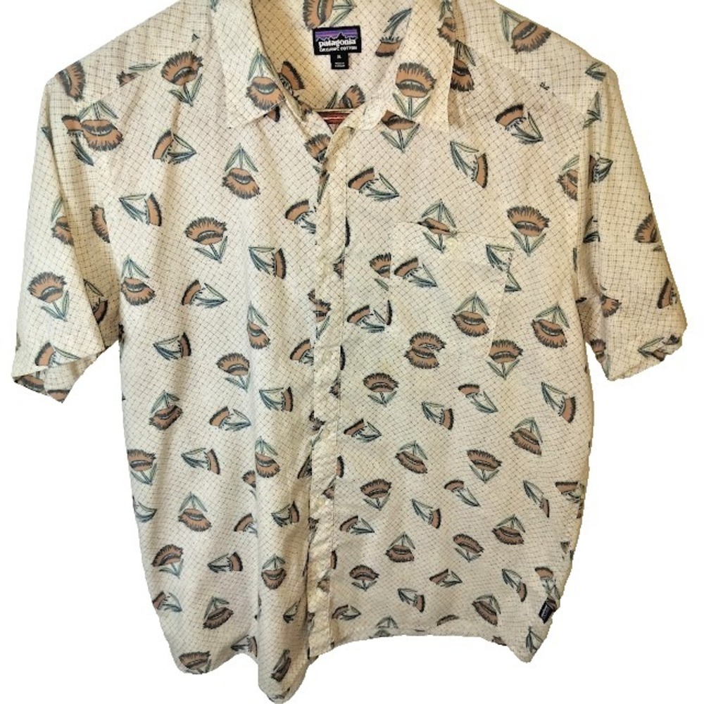 Patagonia Plaid Short Sleeve Button Up Mens Organic Cotton Shirt Size XL